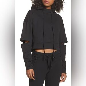 Alo Peak Cutout Black Cropped Hoodie